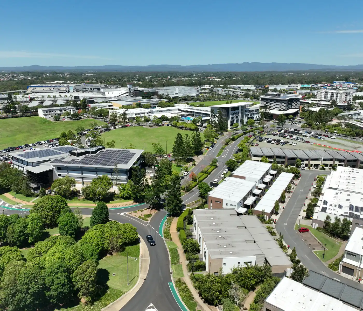 An aerial photograph of the North Lakes town centre, flown by Red Ox Digital