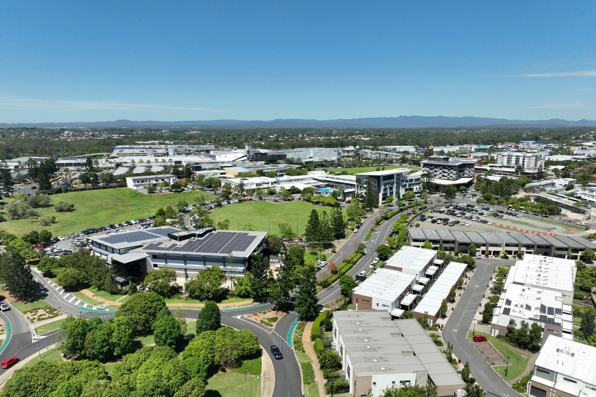 Aerial view of the North Lakes town centre in Moreton Bay, where Red Ox Digital builds websites for local businesses