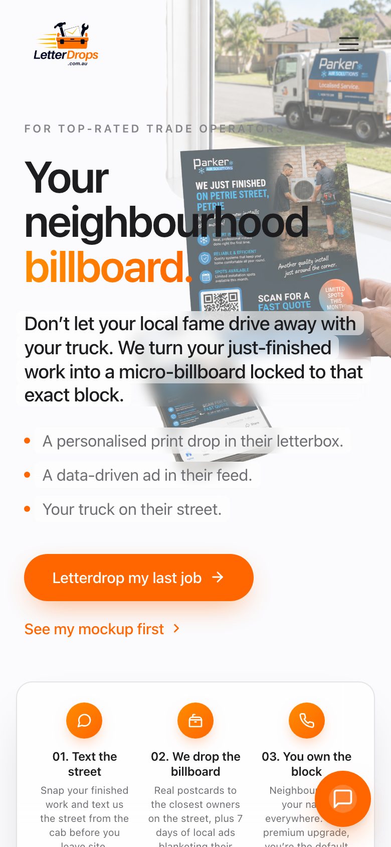 A tradie website built by Red Ox, shown on a phone